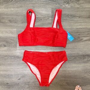 Cupshe Red Textured Bikini Set